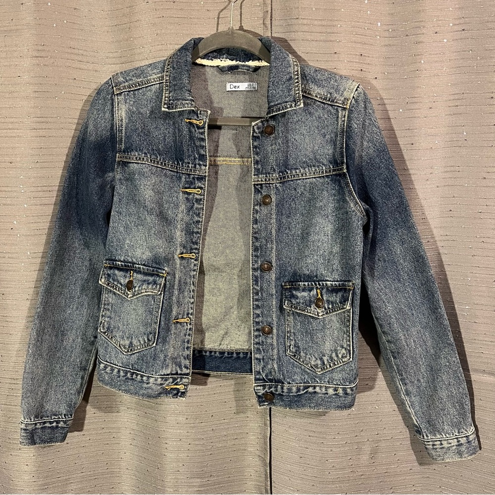 Dex Acid Wash Two Pocket Button Down Denim Jean Jacket Size S